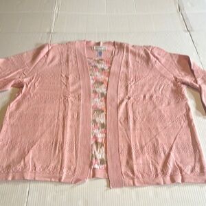 NWT Alfred Dunner Pink Open Front Knit Cardigan Sweater attached ruffle shirt 3x